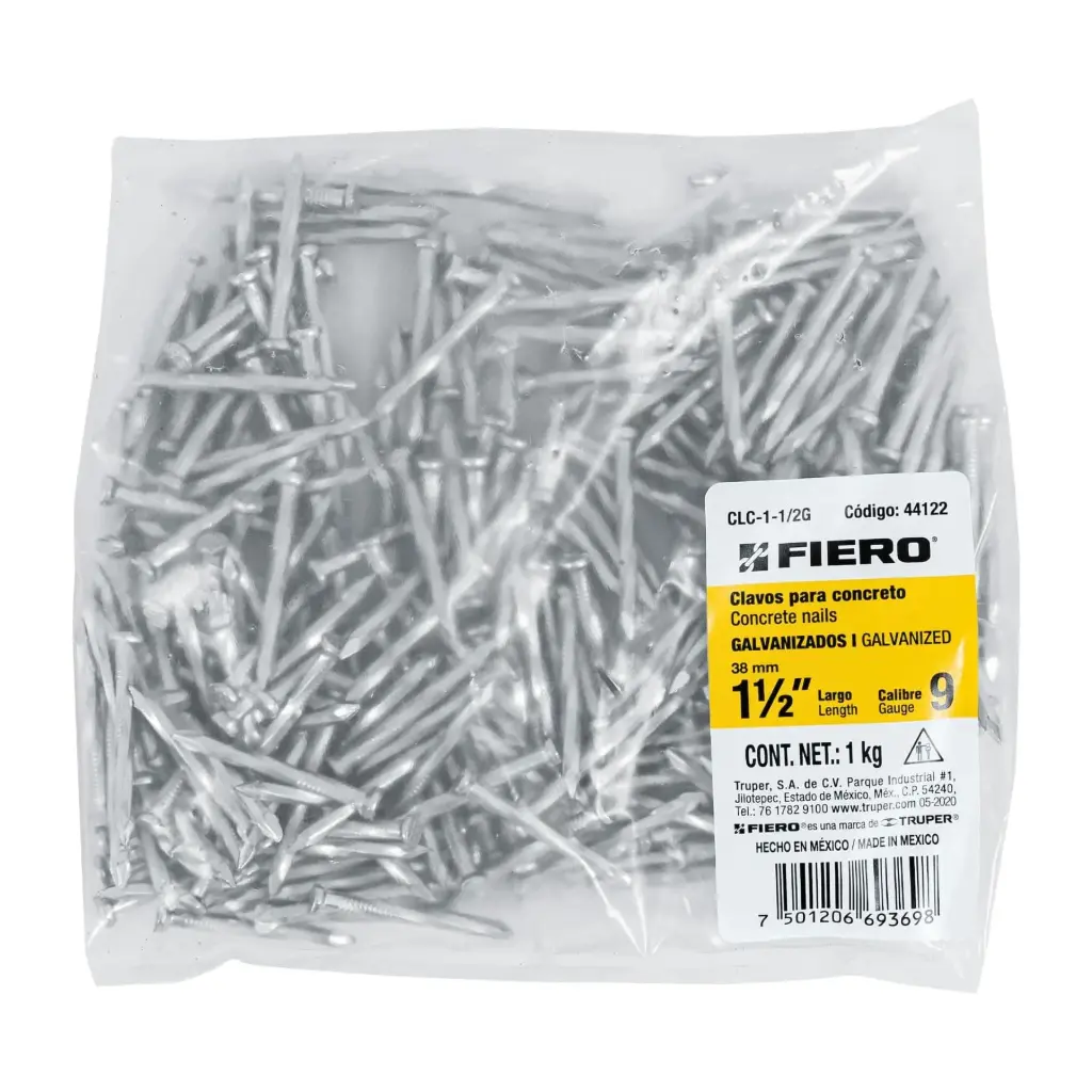 Bolsa con 1/4 kg de clavos para concreto galvanizados 1-1/2' clc-1-1/2g