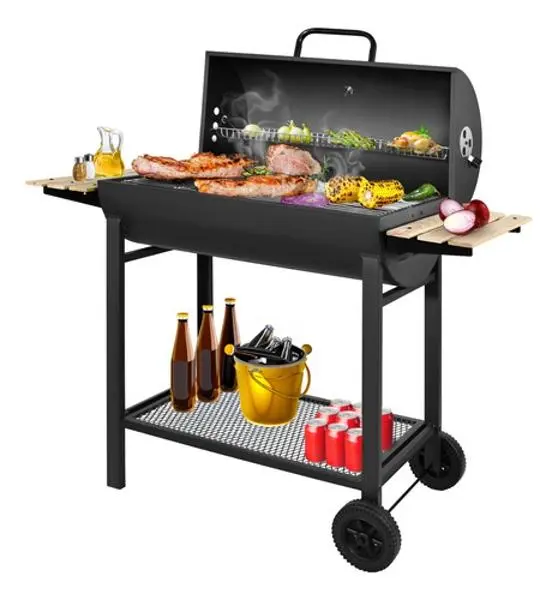 Asador De Carbon Portátil Premium Mesa Lateral, Termometro Negro