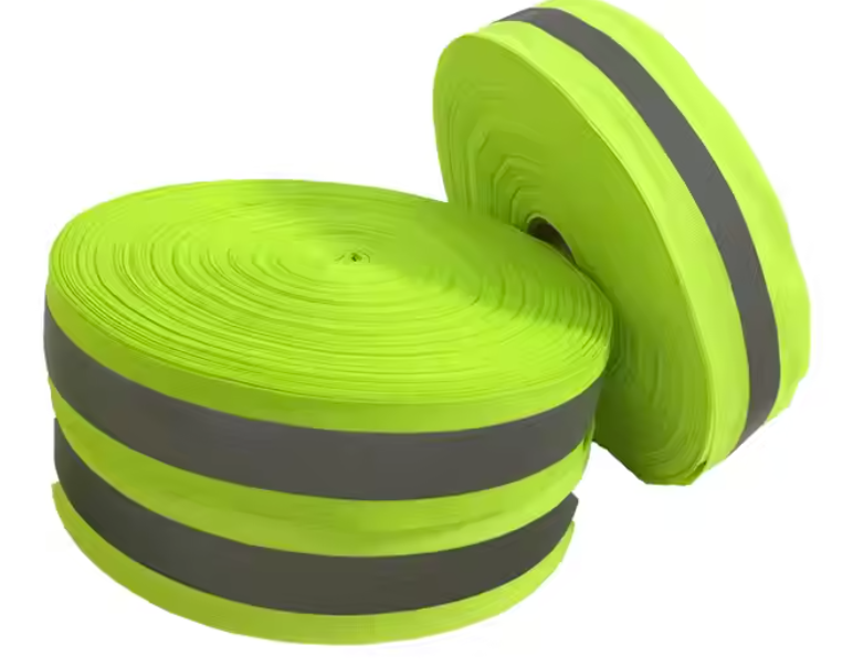 Metro cinta textil verde con reflejante de tela  2" (rollo completo: 100mts)