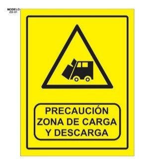 Señal bandera precaucion zona de descarga 36x28 cm
