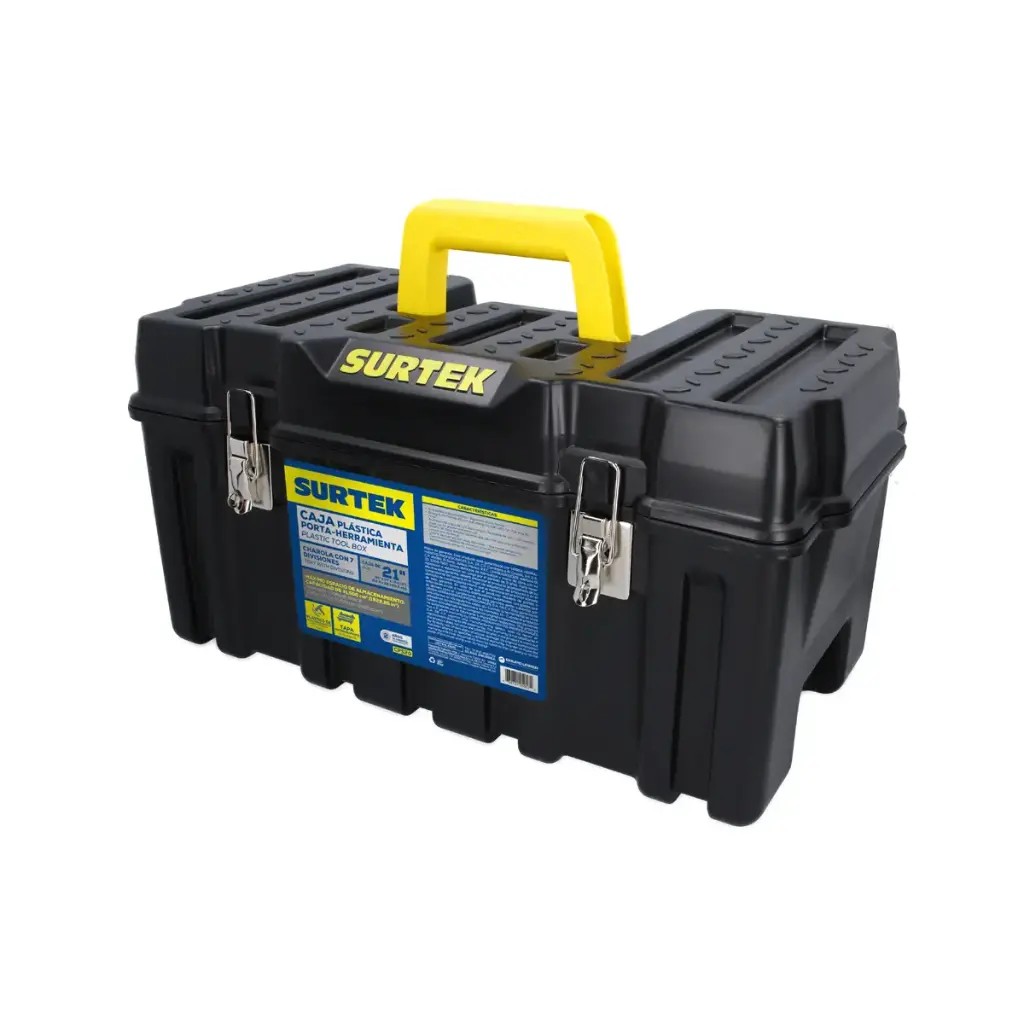 Caja portaherramientas plástica compacta con broches metálicos 21" x 10" x 10" Surtek