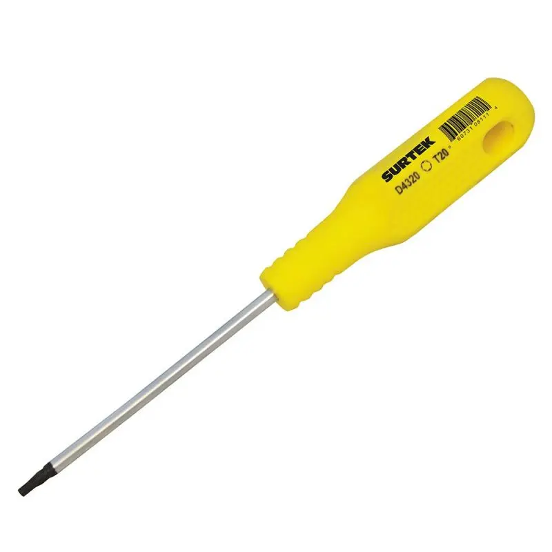 Destornillador con mango amarillo, punta Torx  t20 x 4" Surtek