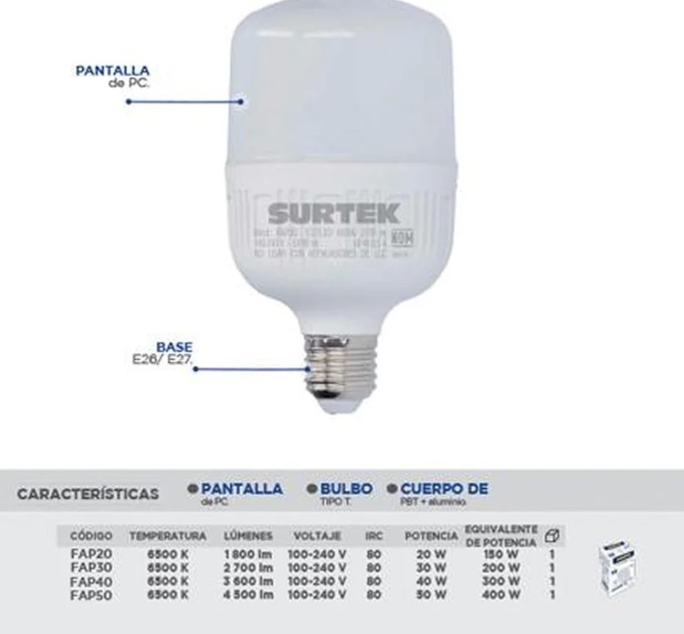 Foco LED alt pot 40w Surtek