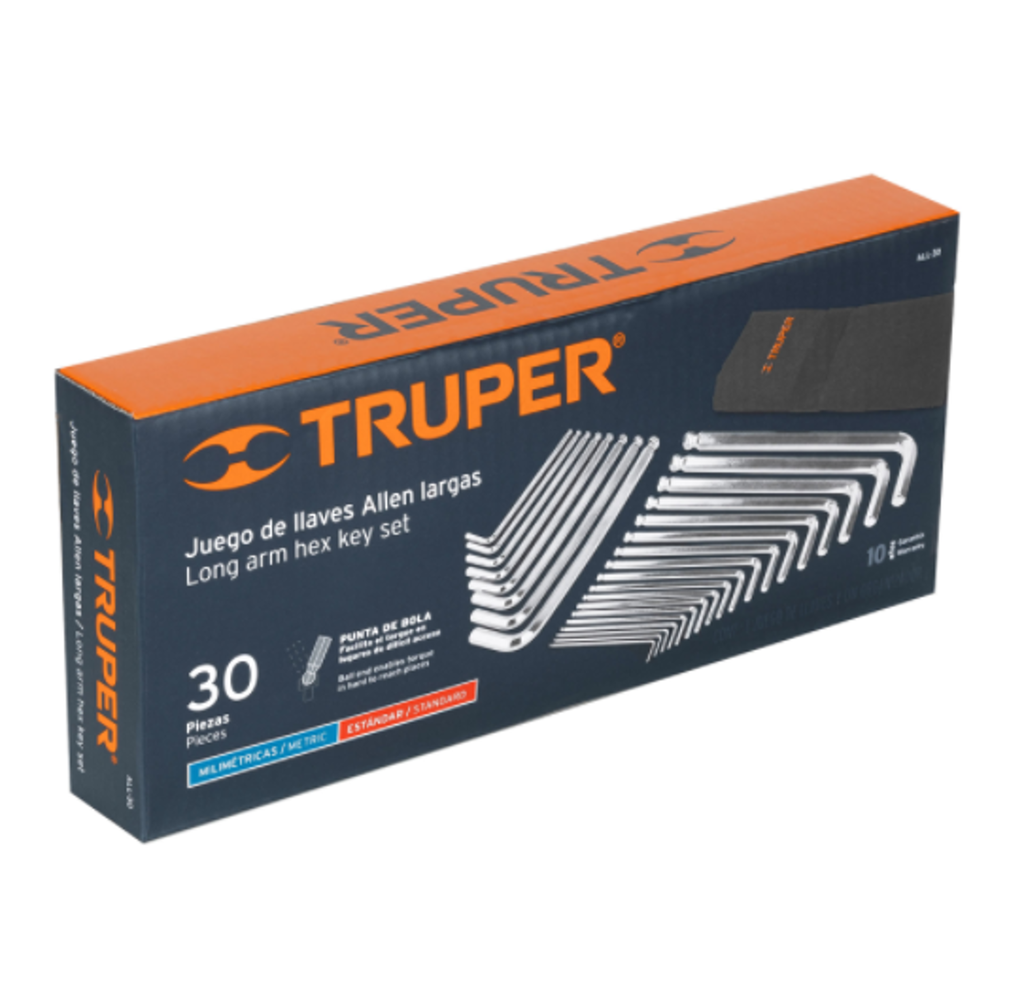 15562 Juego 30 llaves allen largas std y mm punta bola, estuche ALL-30
