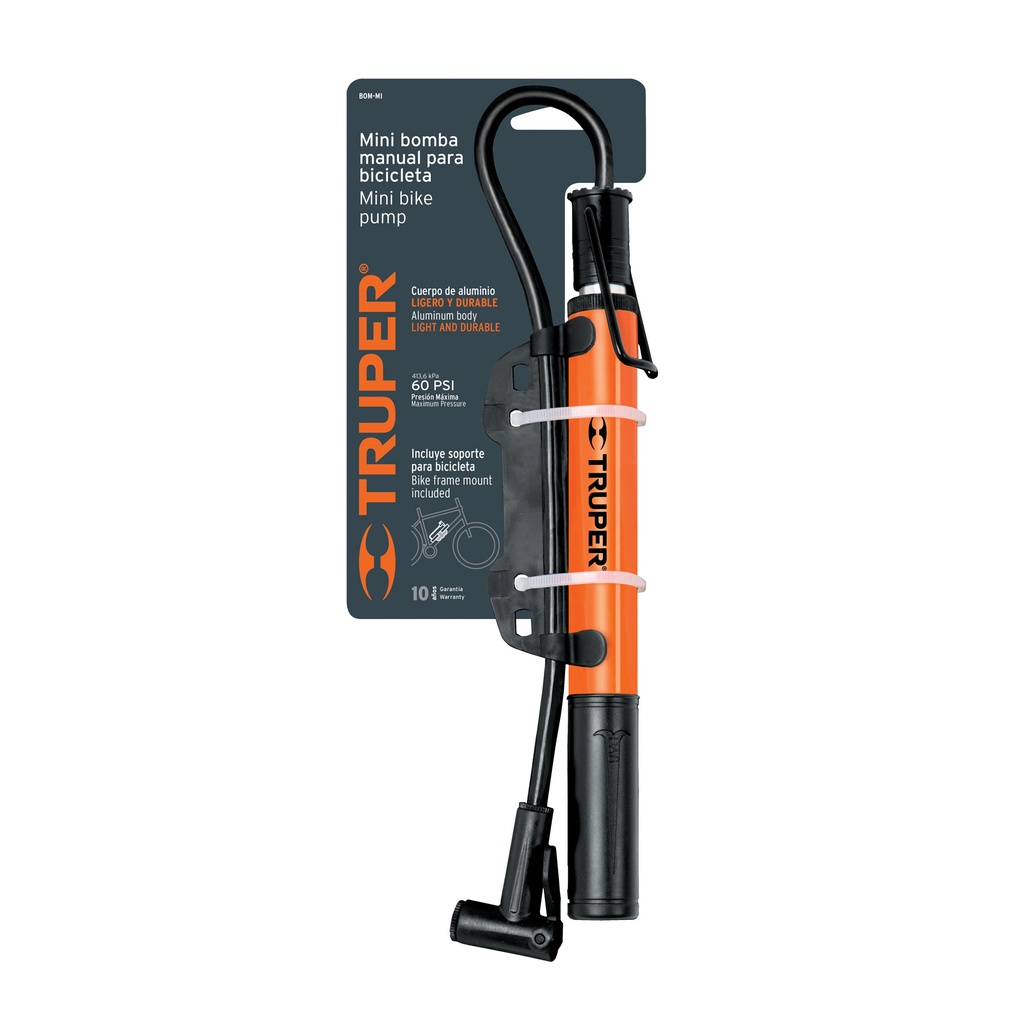 13790 Mini bomba manual para bicicleta, 60 PSI, Truper BOM-MI
