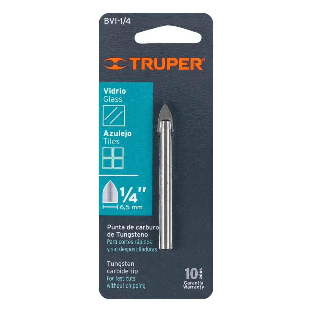 Broca para vidrio y azulejo de 1/4', Truper bvi-1/4