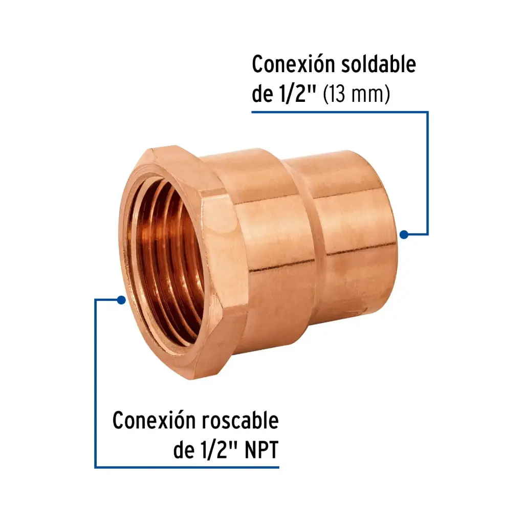 49656 Conector de cobre, rosca interior 1/2', Foset CC-601