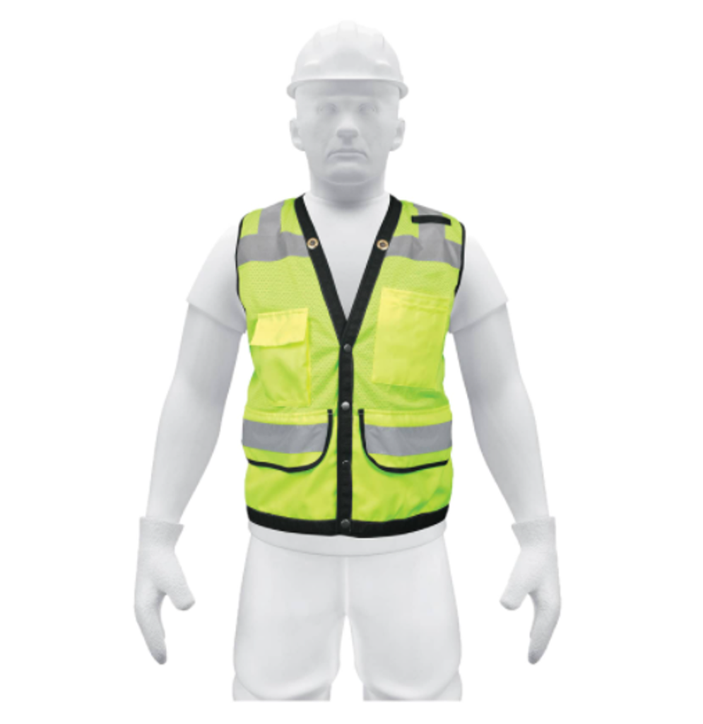 13482 Chaleco seguridad reforzado verde con bolsas, M, Expert CHS-800V-M