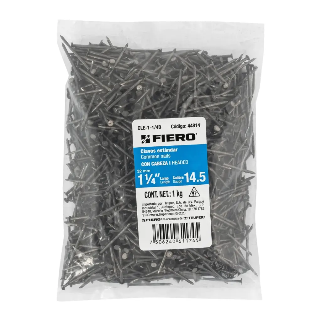 44814 Bolsa con 1 kg de clavo estándar 1-1/4' con cabeza, Fiero CLE-1-1/4B