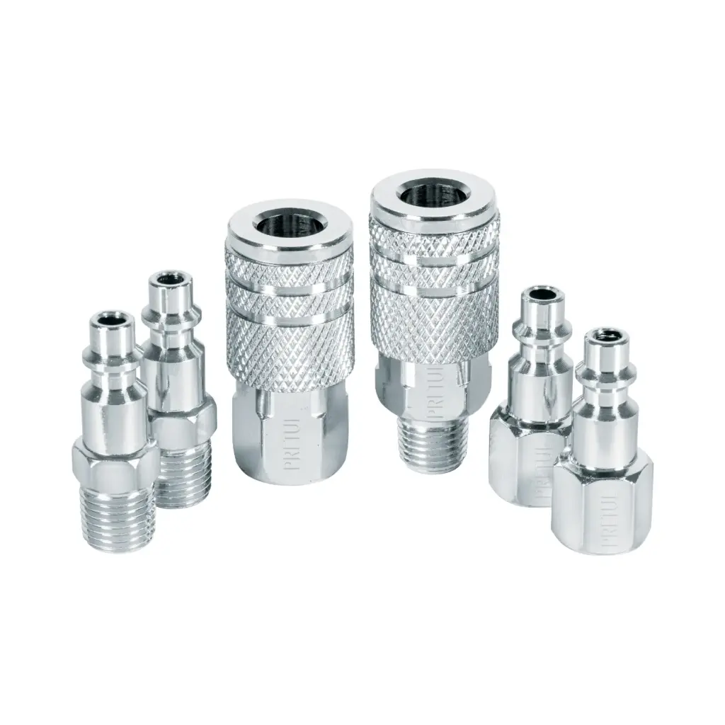 Juego de 4 conectores y 2 coples, compresor de aire, Pretul coral-6p