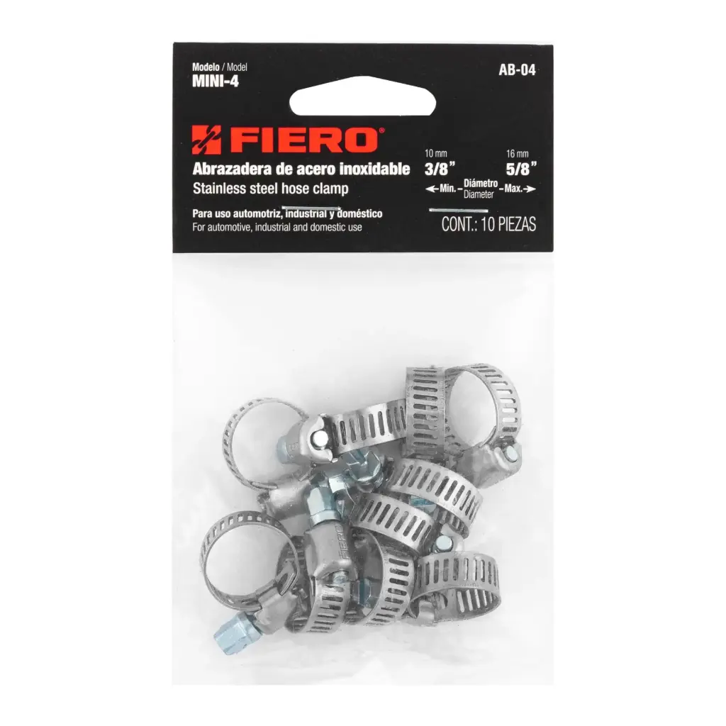 44230 Bolsa con 10 abrazaderas mini, reforzadas # 4, 3/8 - 5/8&#39; AB-04