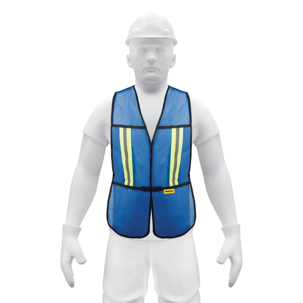 21027 Chaleco de seguridad con cintas reflejantes, azul, Pretul CHS-200A