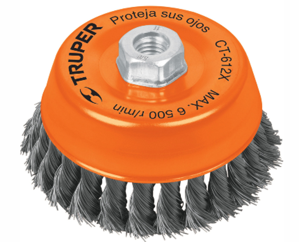 11542 Carda copa 5' alambre trenzado grueso, eje 5/8'-11, Truper CT-612X