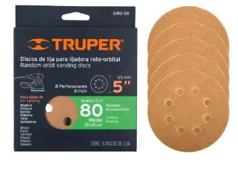 Caja con 5 discos de lija 5' grano 80 lijadora roto-orbital diro-58
