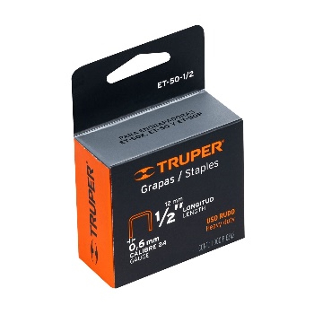 Caja con 1000 grapas 1/2' corona 10.7 mm para et-50, Truper et-50-1/2