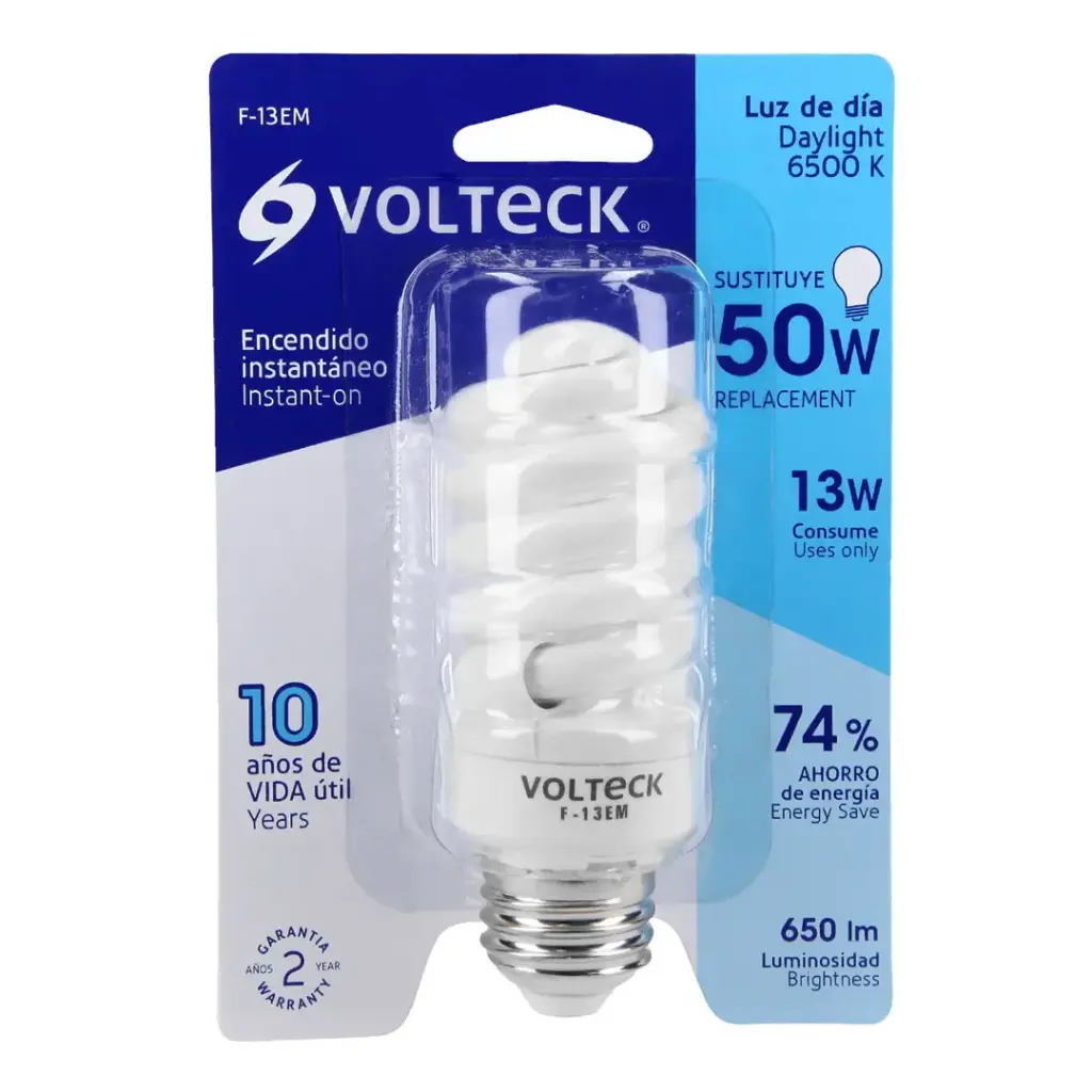 Lámpara espiral mini t2 13 w luz de día en blíster, Volteck f-13em