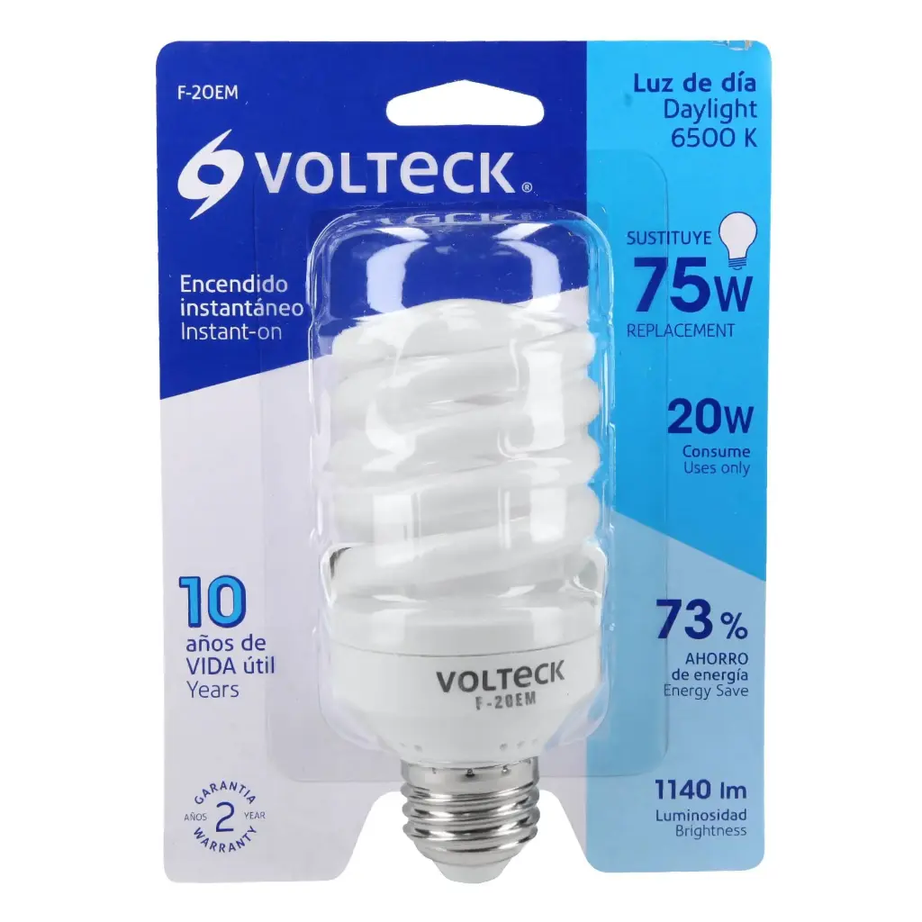 48206 Lámpara espiral mini T2 20 W luz de día en blíster, Volteck F-20EM