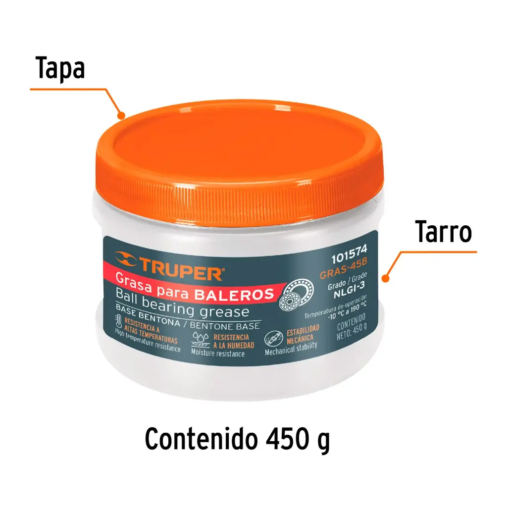 Grasa de calcio para chasis, 450 g, Truper gras-45c
