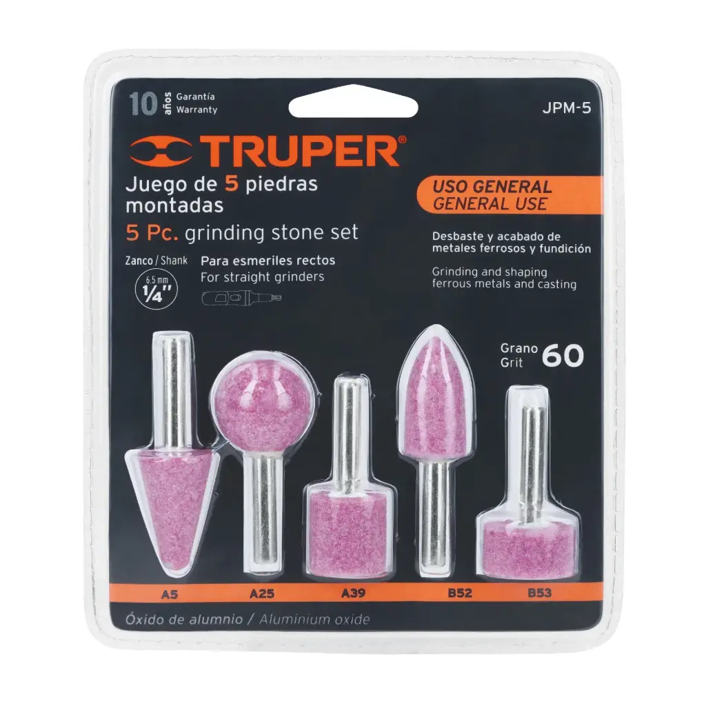 11680 Juego de 5 piedras montadas zanco 1/4', uso general, Truper JPM-5