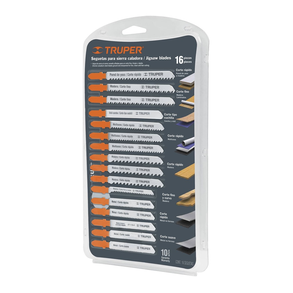 16705 Juego de 16 seguetas para caladora zanco 'T' corte recto JSCA-16-T