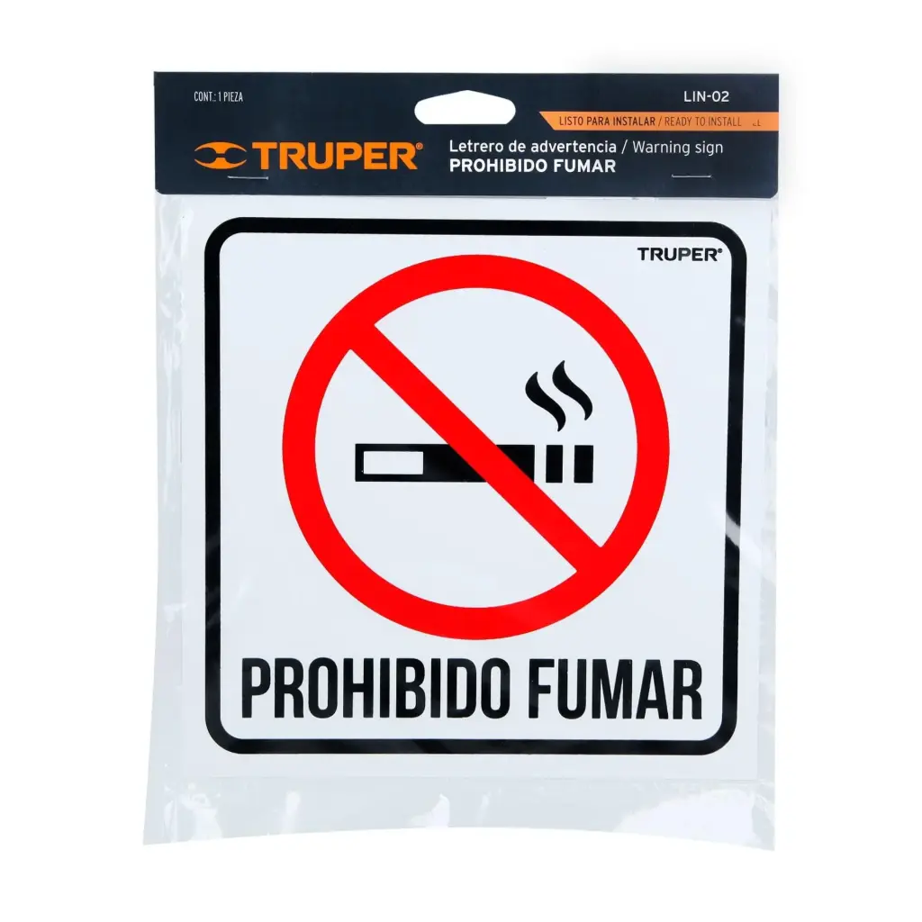 Letrero de señalización 'no fumar', 19 x 19 cm, Truper lin-02