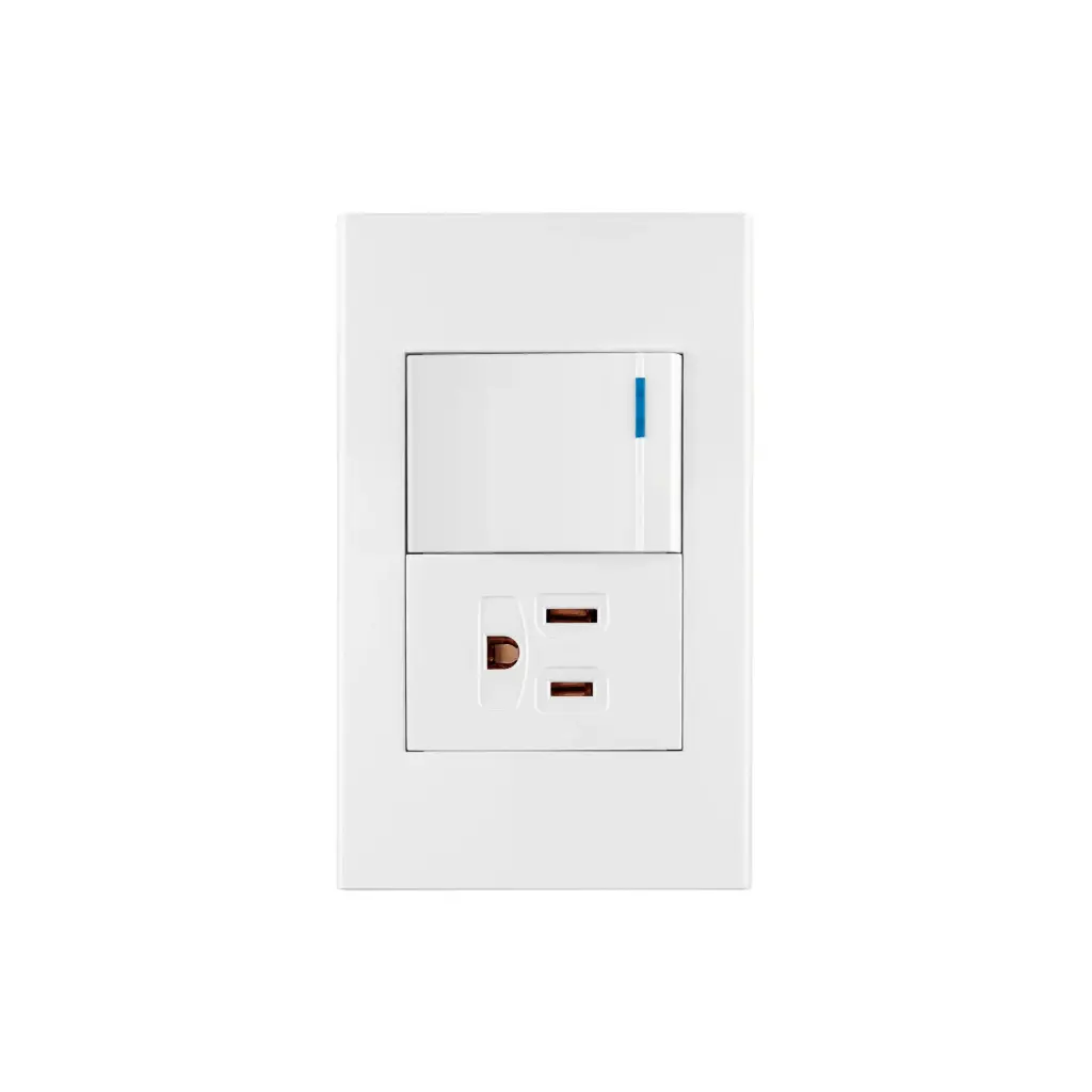 Placa armada 1 interruptor,1contacto,1.5mod,española, blanco pa-apco15-eb