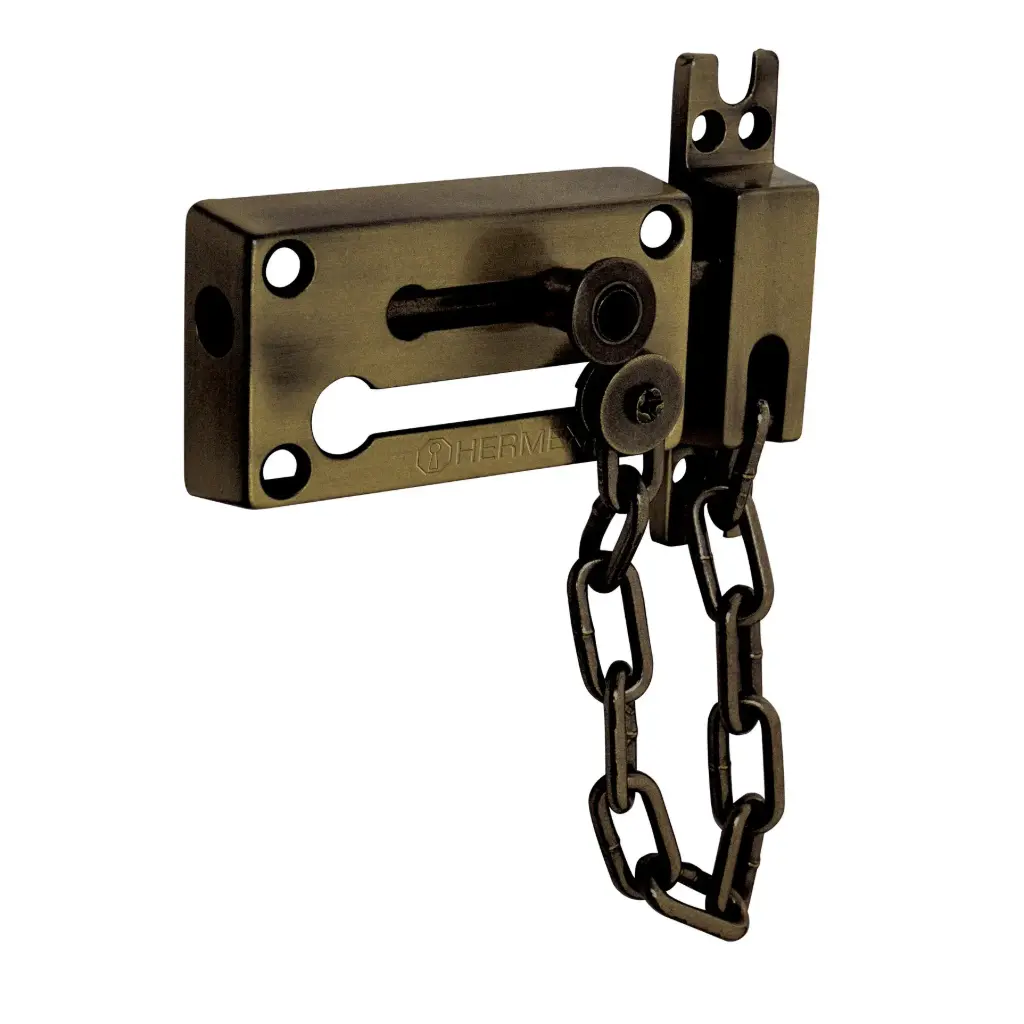 43708 Pasador con cadena para puerta, acabado latón antiguo PACA-2