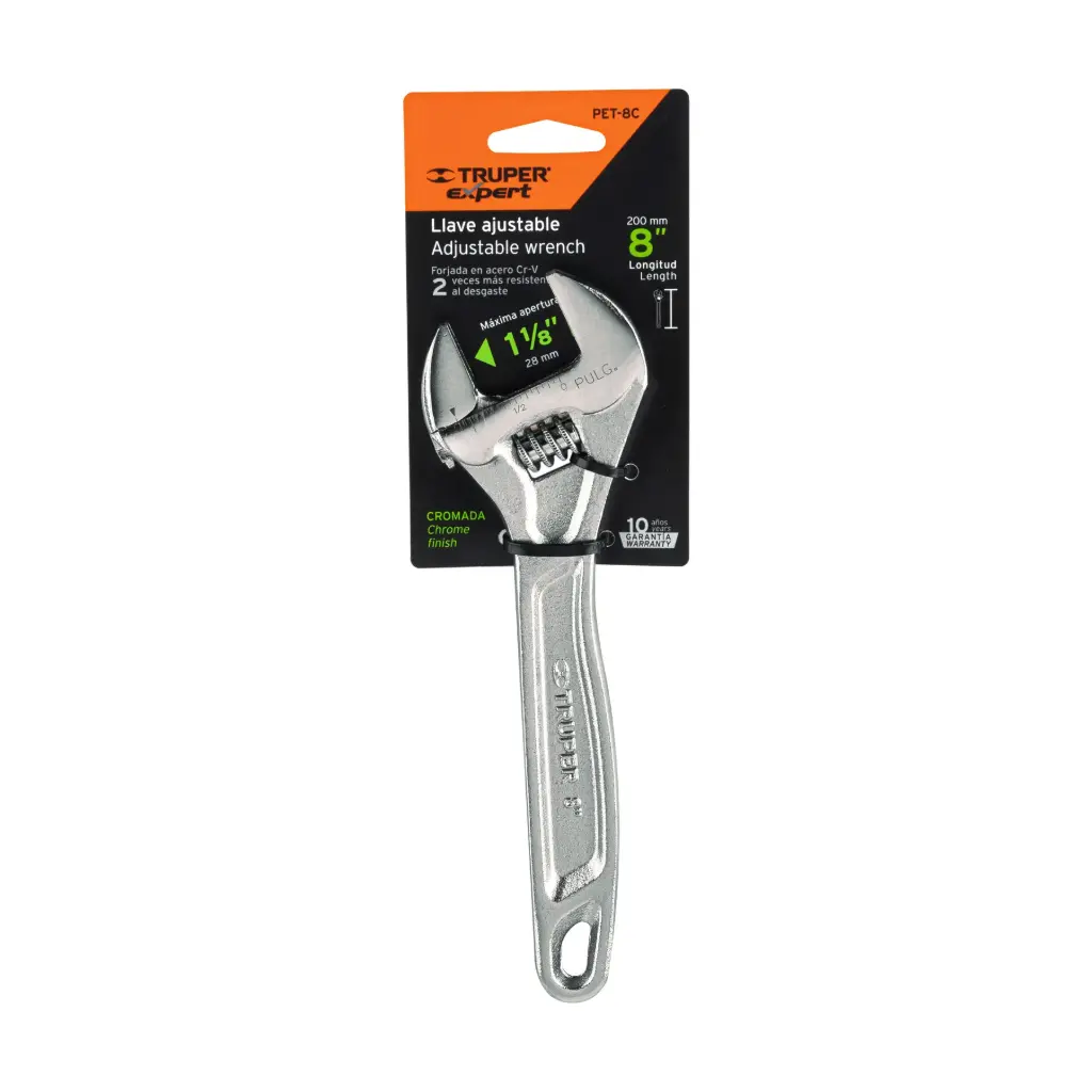 Llave ajustable (perico) 8' profesional cromada, Expert pet-8c