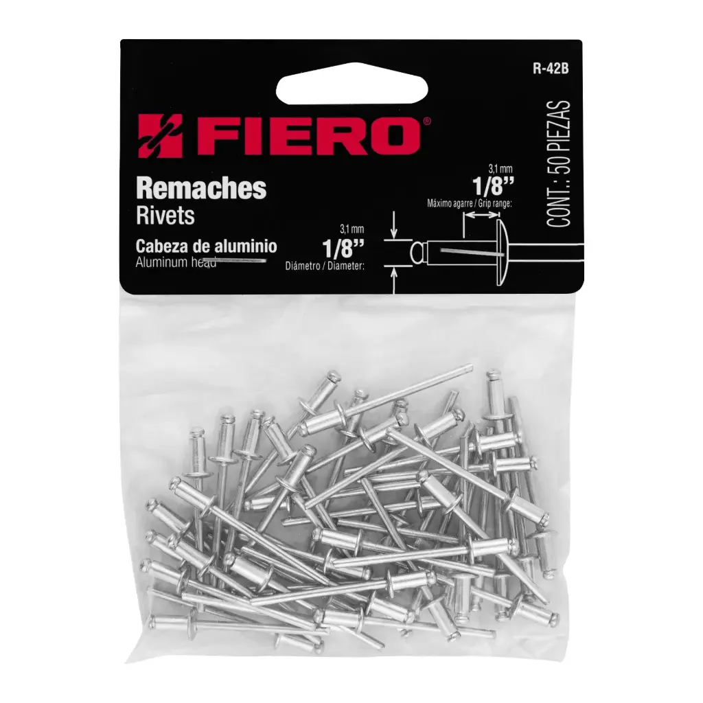 44518 Bolsa con 50 remaches 1/8' x 1/8' de aluminio, ala 1/4' R-42B