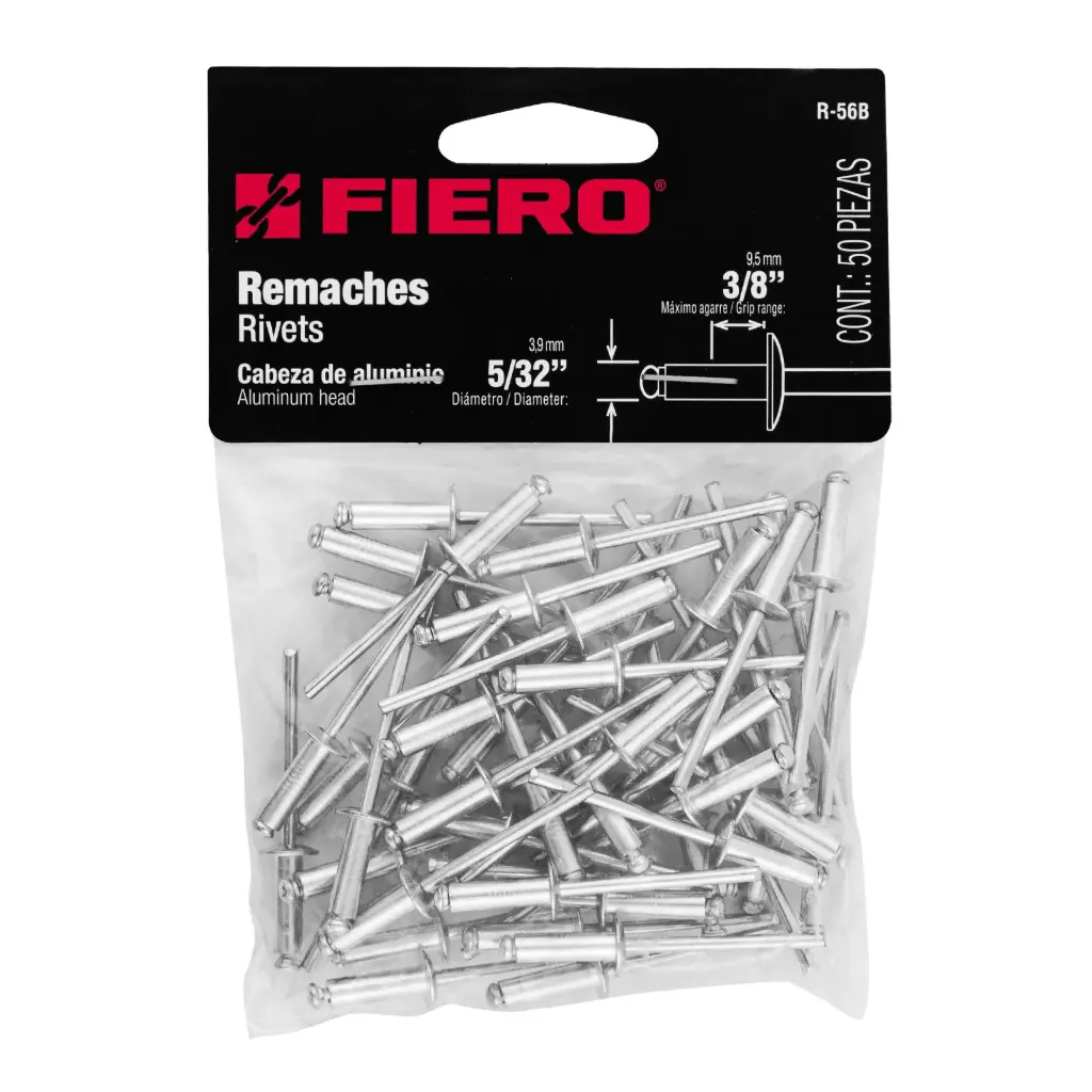44526 Bolsa con 50 remaches 5/32' x 3/8' de aluminio, ala 5/16' R-56B