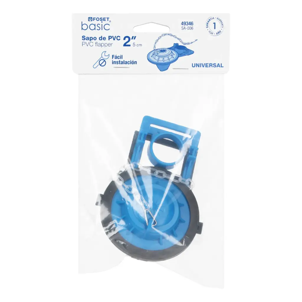 Sapo de 2' de PVC para WC, azul, con cadena plástica, Foset sa-006