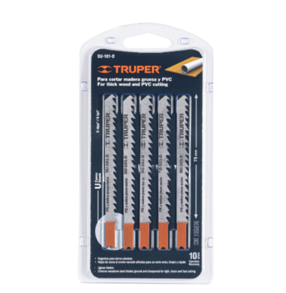 18136 Blíster con 5 seguetas 6 DPP zanco 'U' corte recto madera SU-101-D