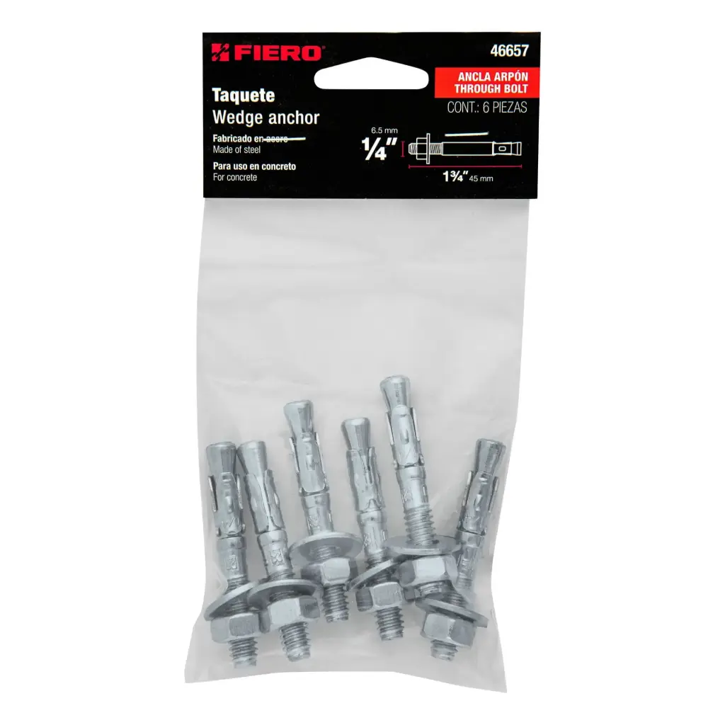 46657 Bolsa con 6 taquetes arpón 1/4' x 1-3/4', Fiero TAE-1/4A1