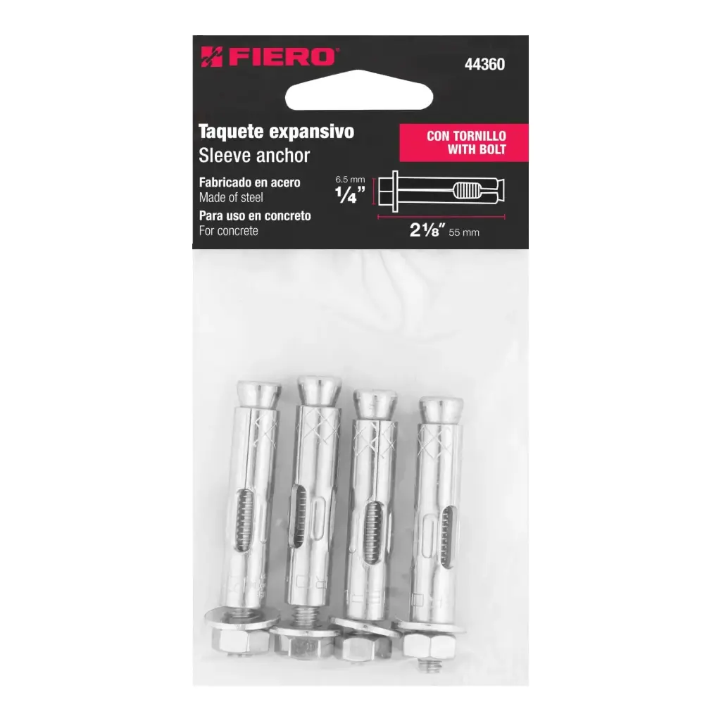 Bolsa con 4 taquetes expansivos de 1/4' con tornillo, Fiero tae-1/4t