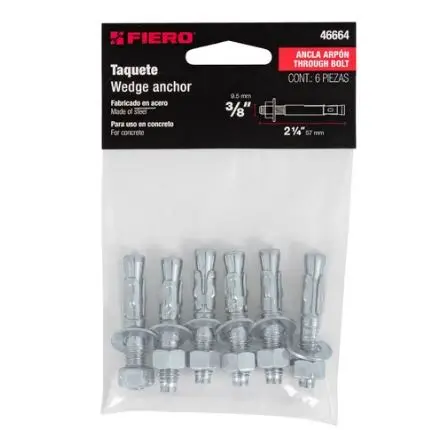 Bolsa con 6 taquetes arpón 3/8' x 2-1/4', Fiero tae-3/8a1