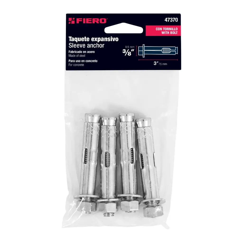 47370 Bolsa con 4 taquetes expansivos de 3/8' con tornillo, Fiero TAE-3/8T