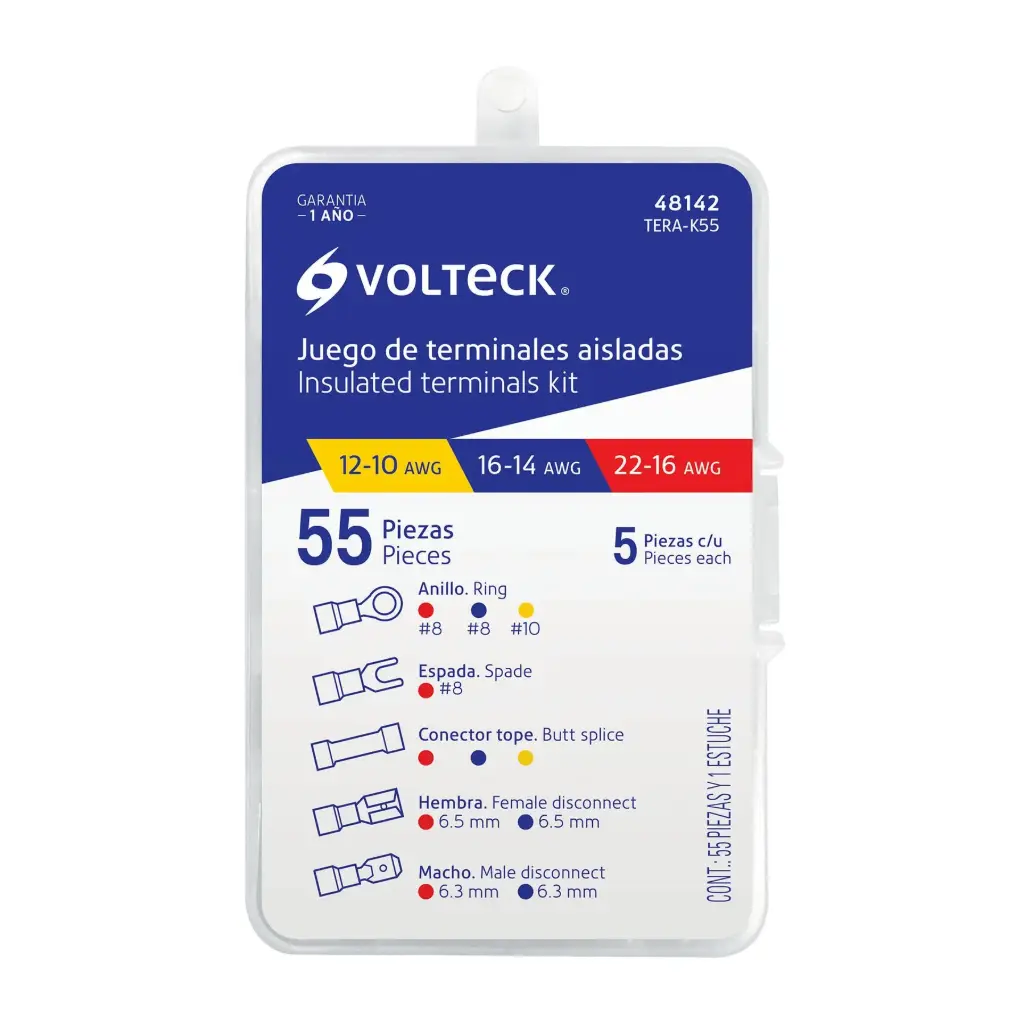 48142 Juego de 55 terminales aisladas para cable, Volteck TERA-K55