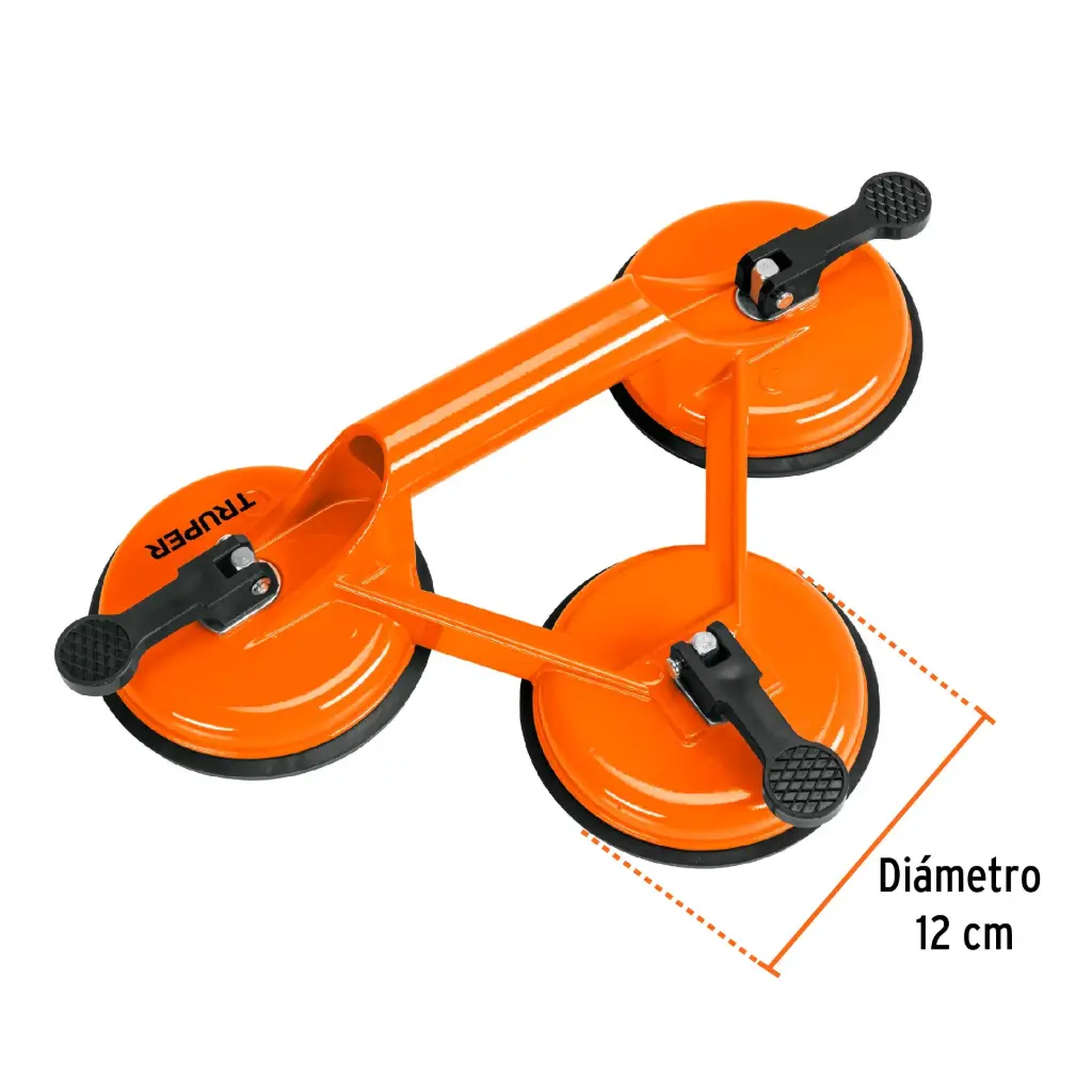 100762 Ventosa de aluminio para vidrio, 3 copas de succión, Truper VEVI-3A