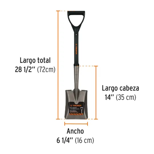 [17194] Pala cajuelera cuadrada, puño 'd' mango de madera, Truper tr-byc