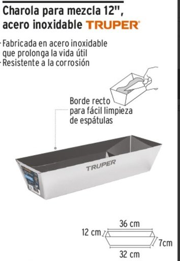 [100798] 100798  Charola de 12' de acero inoxidable para mezcla, Truper CHAR-12