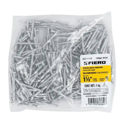 [44122-1/4g] Bolsa con 1/4 kg de clavos para concreto galvanizados 1-1/2' clc-1-1/2g