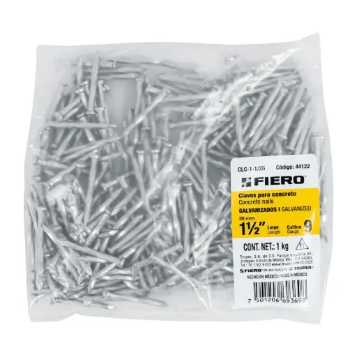 [44122-1/2] Bolsa con 1/2 kg de clavos para concreto galvanizados 1-1/2' clc-1-1/2g