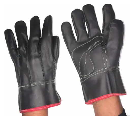 [GPE] Guante de piel operador liniero  de res exp negro con linea roja