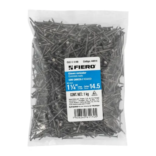 [44814 1/2] Bolsa con 1/2 kg de clavo estándar 1-1/4' con cabeza, Fiero cle-1-1/4b