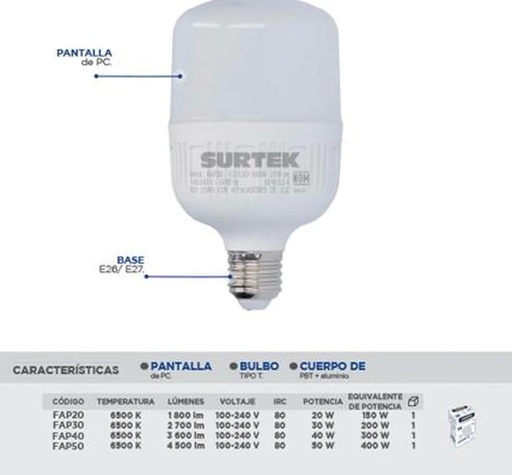 [FAP40] Foco LED alt pot 40w Surtek