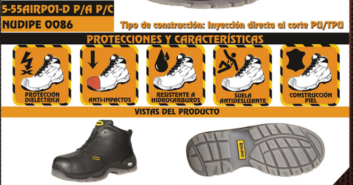 [55AIRP01 -0086] 55AIRP01 -0086 ZAPATO INDUSTRIAL PIEL DIELECTRICO  NEGRO RHINO 30 - 0086