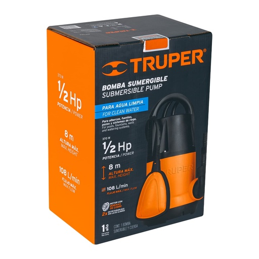 [12601] 12601 Bomba sumergible plastica para agua limpia 1/2 HP, Truper BOS-1/2LP