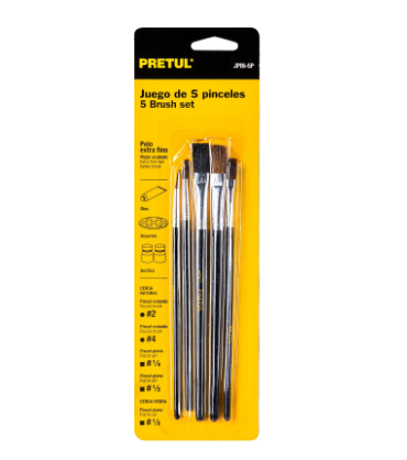 [24740] 24740 Juego de pinceles en blister con 5 piezas, Pretul JPIN-5P