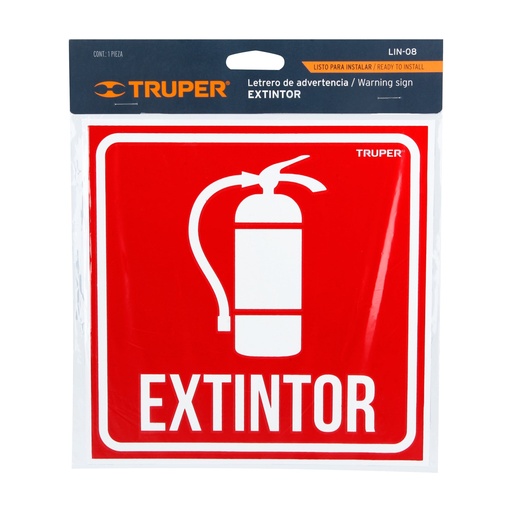 [18434] Letrero de señalización 'extintor', 19 x 19 cm, Truper lin-08