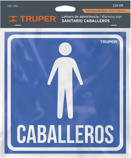 [18474] Letrero de señalización 'caballeros', 19 x 19 cm, Truper lin-09